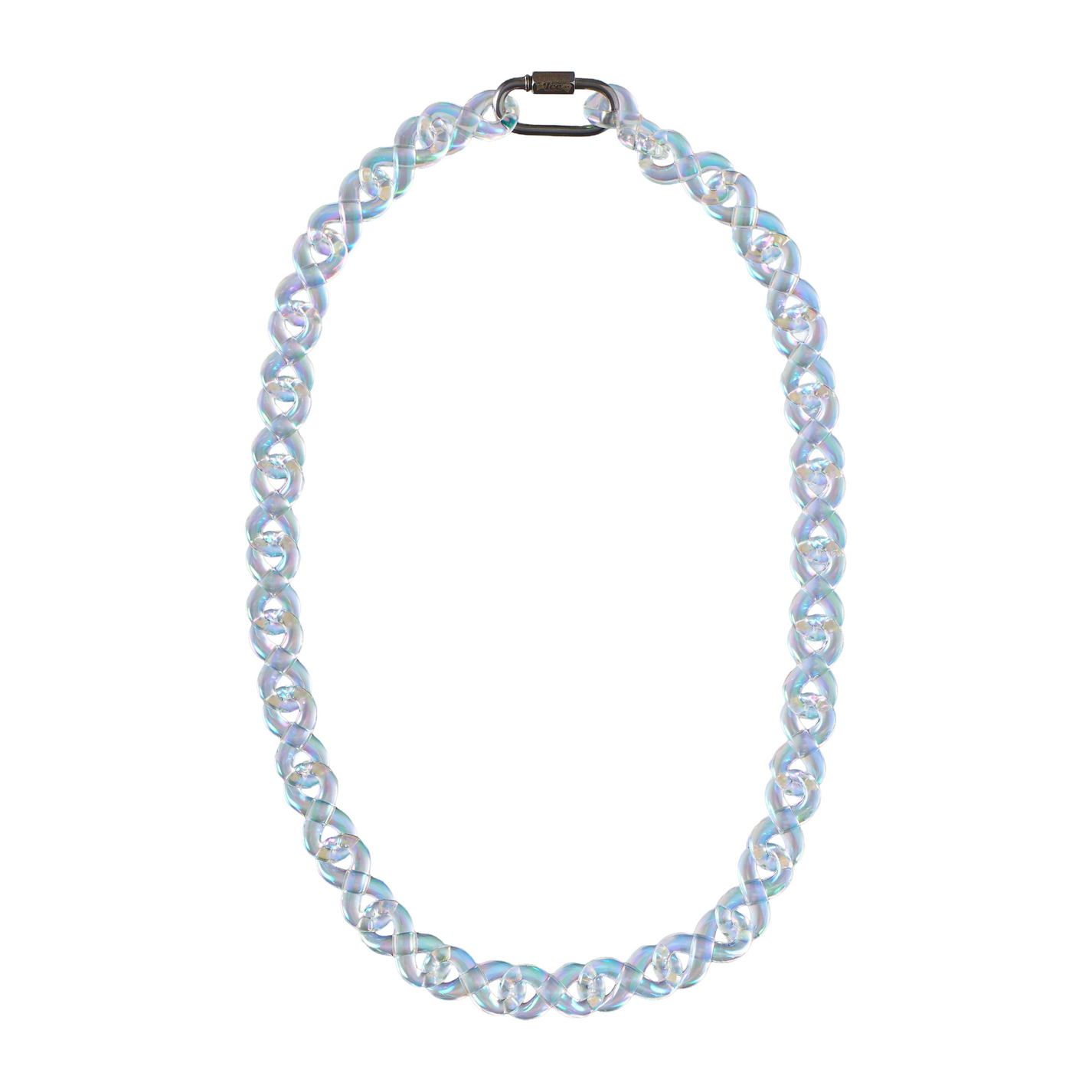 iridescent resin infinity link necklace flat front view