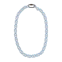 iridescent resin infinity link necklace flat front view