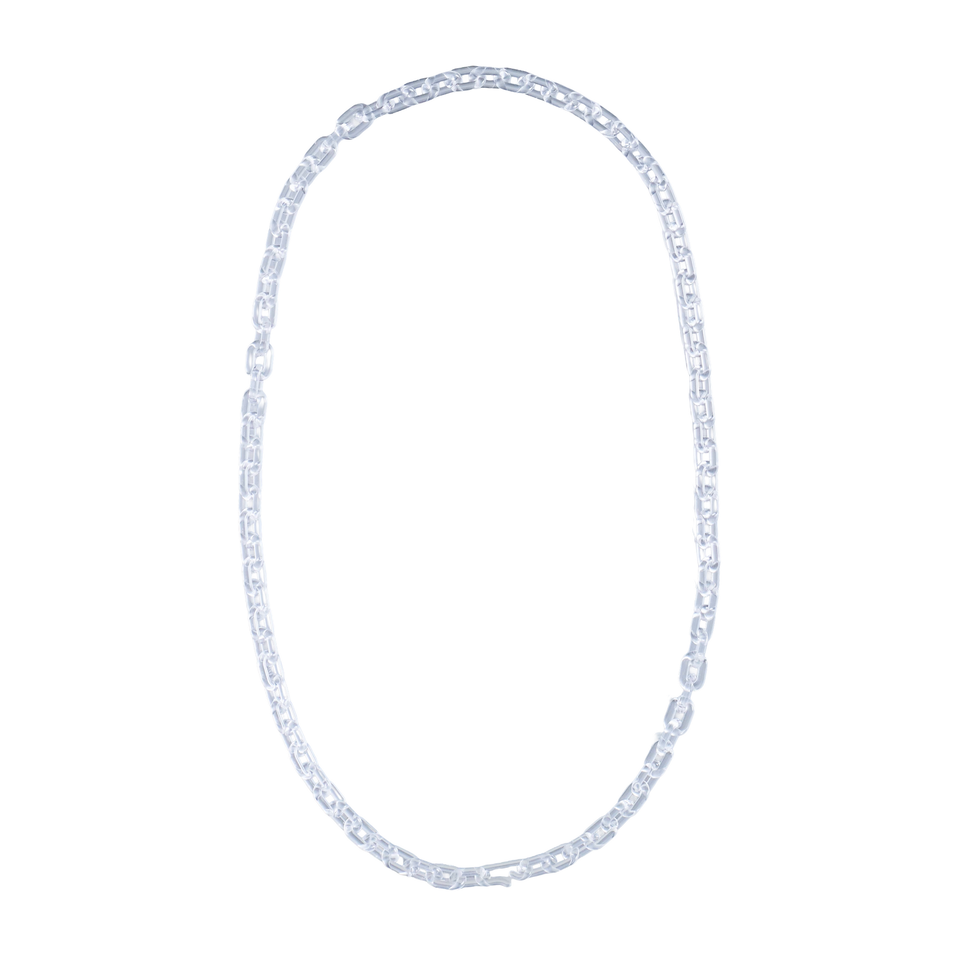 clear Odin resin link necklace flat angled view showing link depth