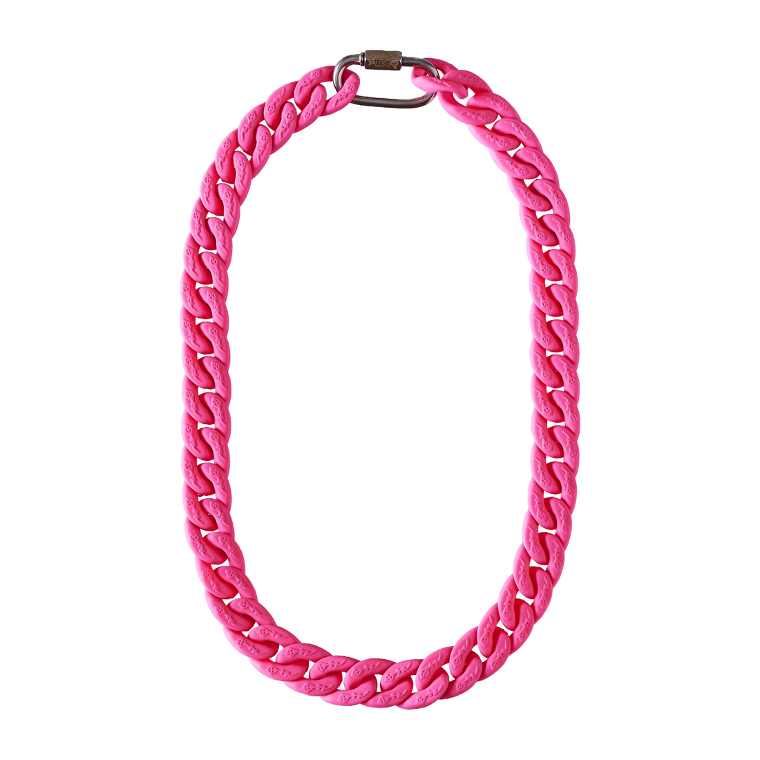 Pink Matte resin Cuban link necklace flat on white background