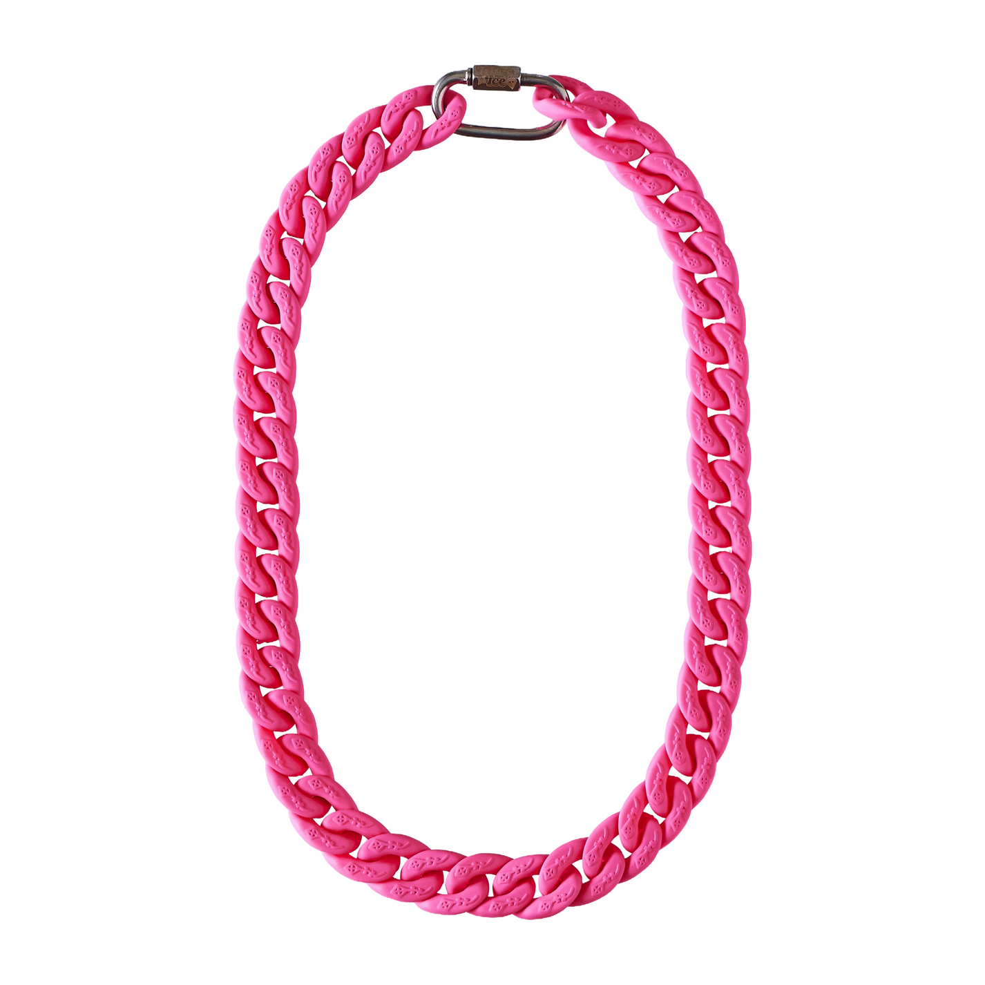 Pink Matte resin Cuban link necklace flat on white background