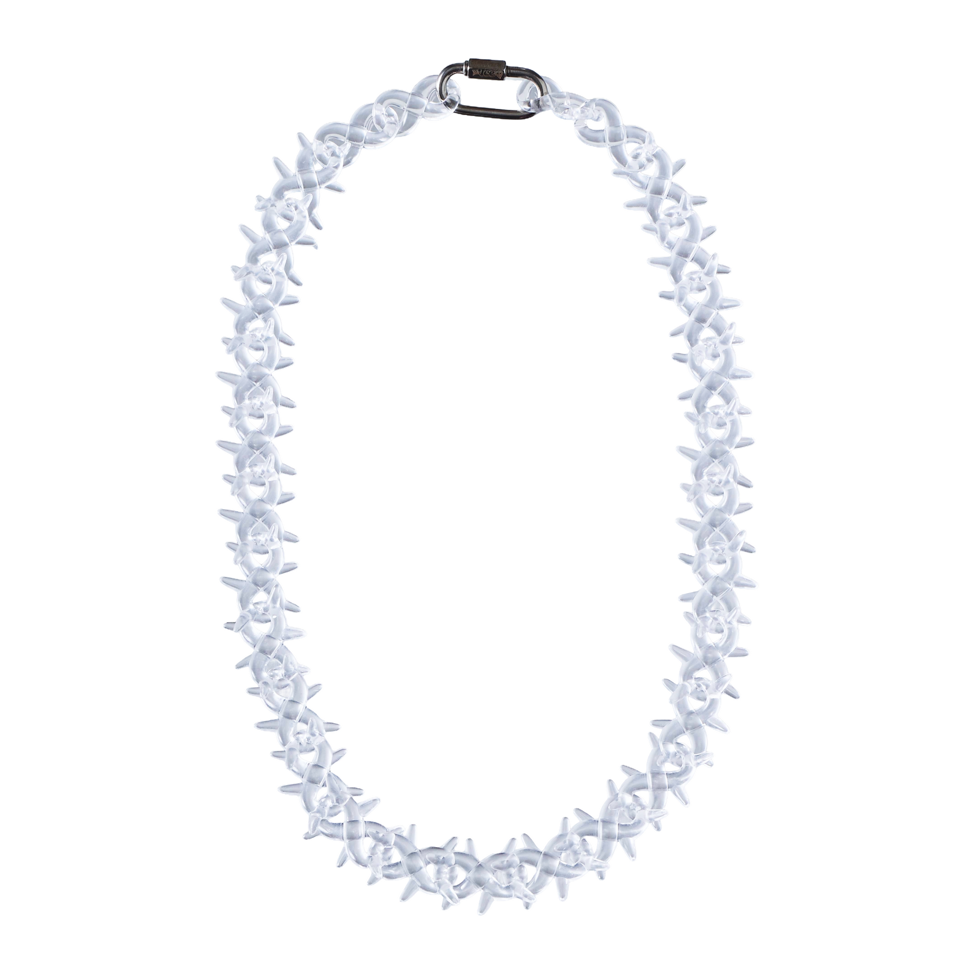 Spyke link resin necklace flat side-angle view showing spikes